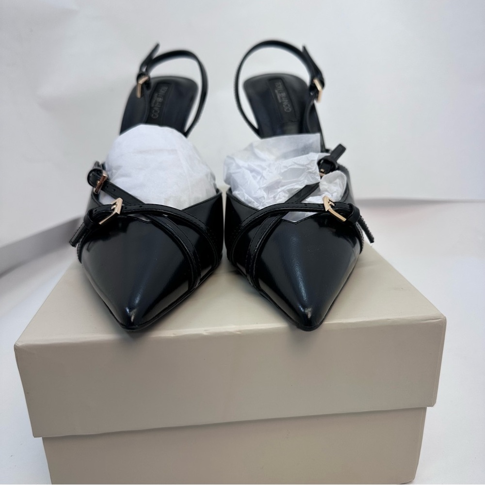 Tony Bianco Garda Sling Back in Black Hi Shine leather pointed toe high heel - Picture 5 of 10